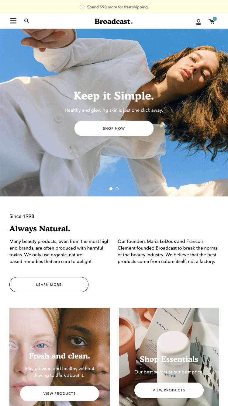 Broadcast Shopify theme that supports video headers.
